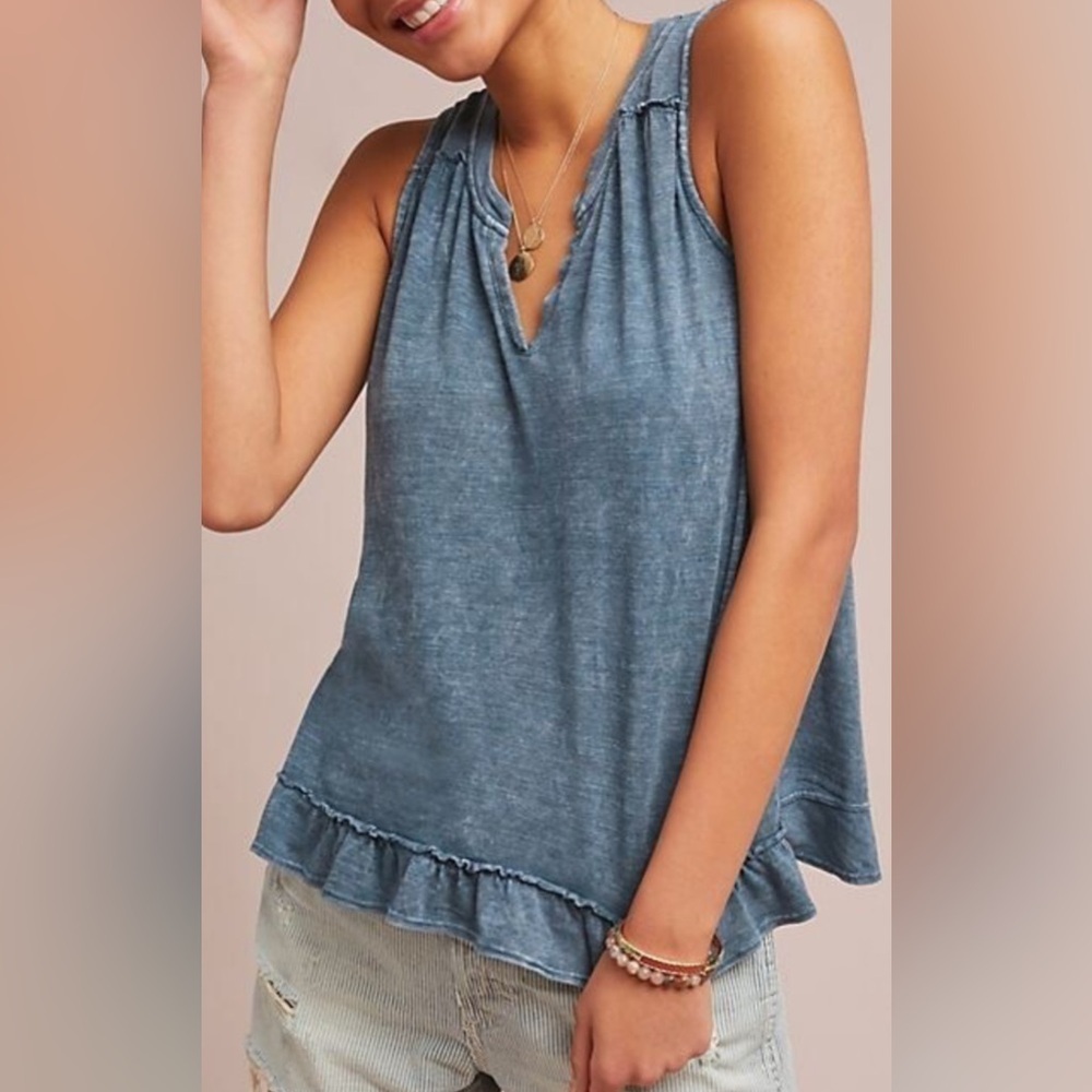 Maeve Anthropologie Blue Poinsot Ruffled-Back Tank Size XS - Picture 2 of 11